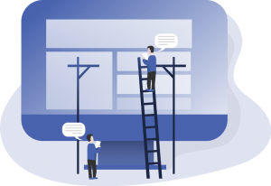 graphic design juxtaposing a computer screen and construction scaffolding 