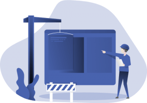 graphic design image juxtaposing construction work and building an app